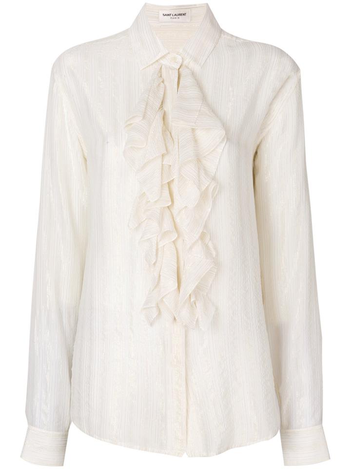Saint Laurent Ruffled Lurex Stripe Shirt - Nude & Neutrals