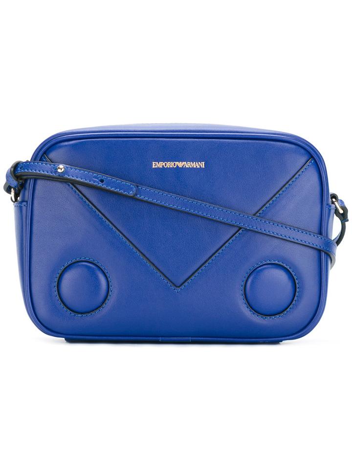 Emporio Armani Logo Print Cross Body Bag, Women's, Blue, Calf Leather
