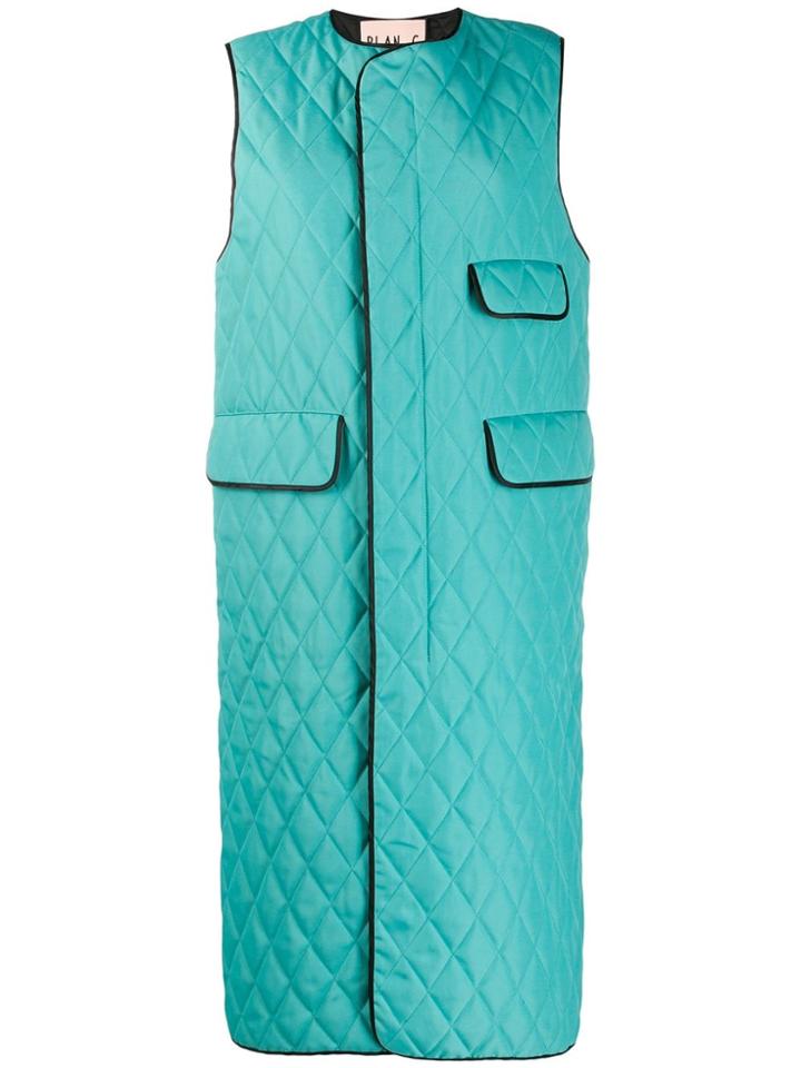 Plan C Sleeveless Quilted Coat - Green