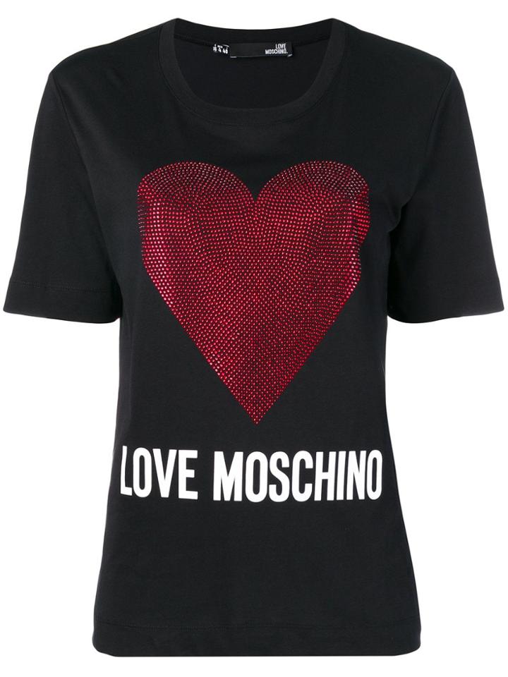 Love Moschino Metallic Heart Logo Printed T-shirt - Black