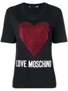 Love Moschino Metallic Heart Logo Printed T-shirt - Black