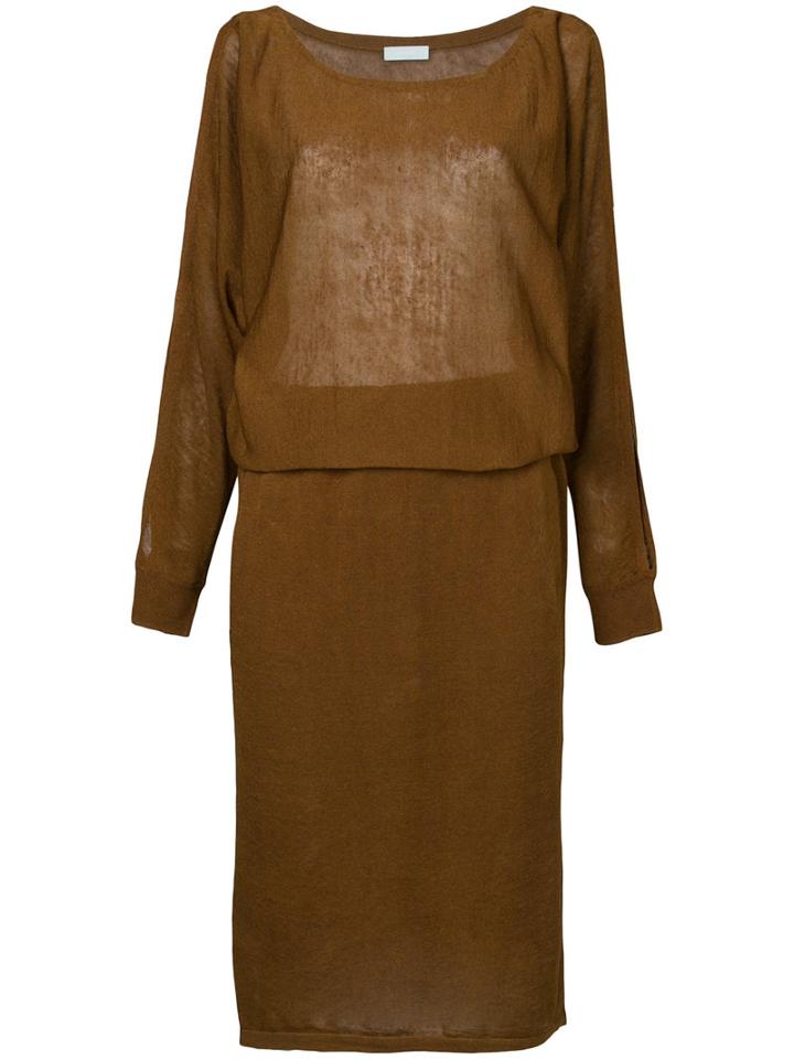 Estnation - Cold Shoulder Cinched Dress - Women - Linen/flax - 38, Brown, Linen/flax