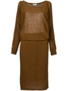 Estnation - Cold Shoulder Cinched Dress - Women - Linen/flax - 38, Brown, Linen/flax
