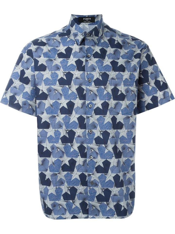 Ports 1961 Printed Shirt, Men's, Size: 39, Blue, Cotton