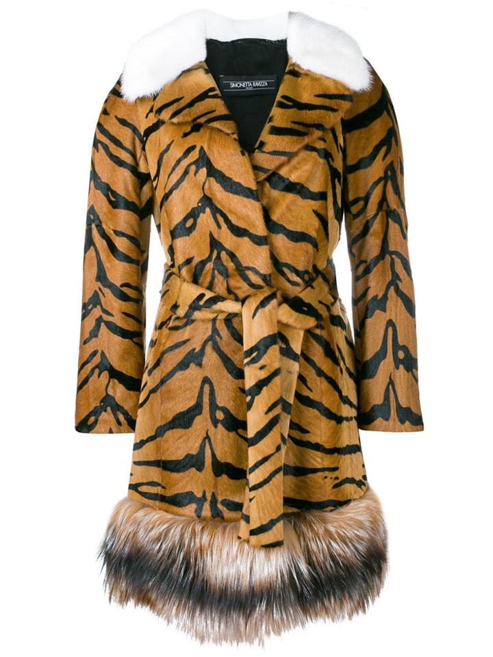 Simonetta Ravizza Tiger Print Fur Coat - Brown
