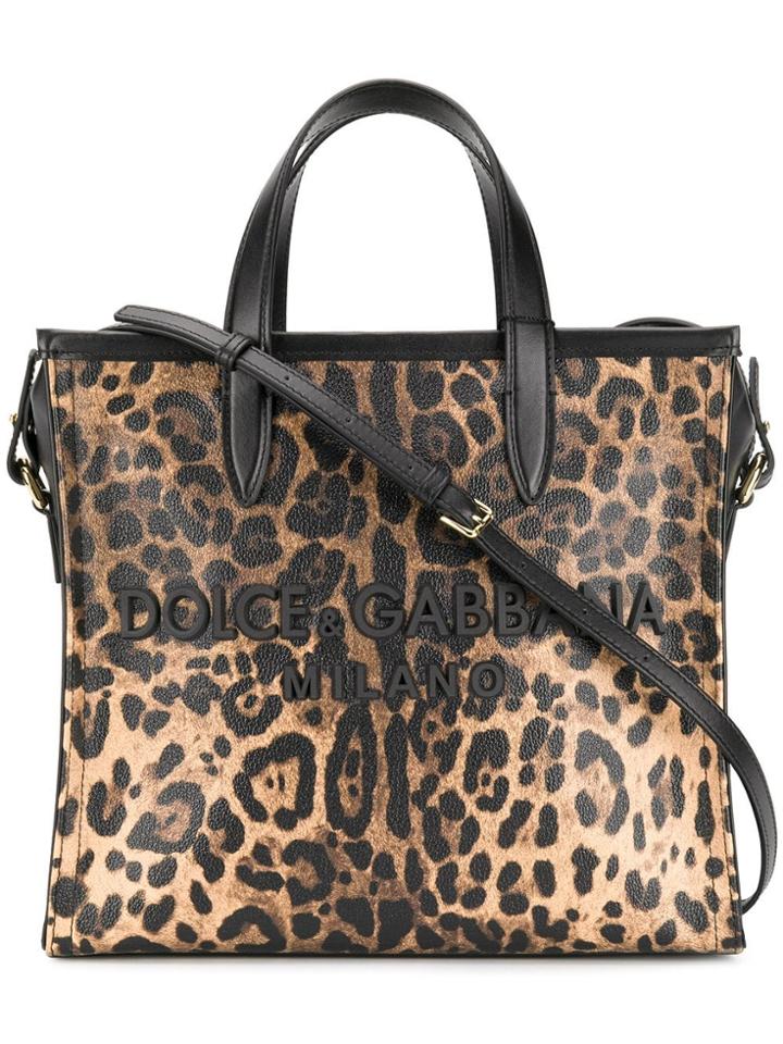 Dolce & Gabbana Leopard Medium Market Shopping Tote - Black