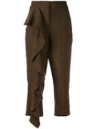 Dondup - Ruffle Panel Cropped Trousers - Women - Cotton/linen/flax/viscose - 44, Women's, Brown, Cotton/linen/flax/viscose