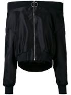 Le Ciel Bleu Off Shoulder Bomber Jacket, Women's, Size: 36, Black, Polyester/triacetate