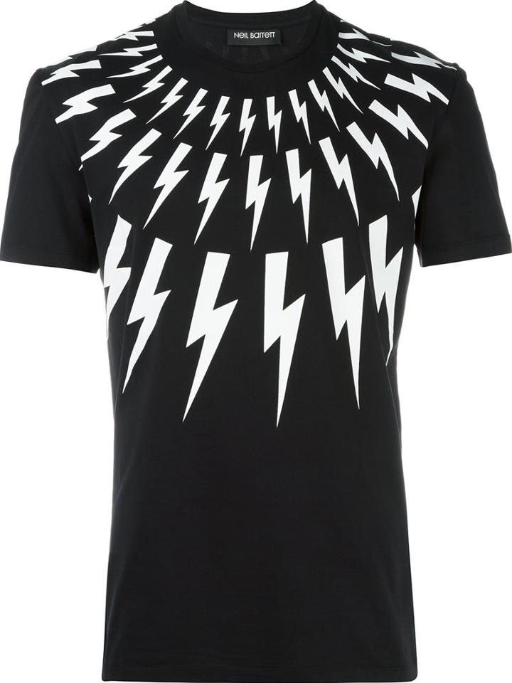 Neil Barrett Lightning Bolt Print T-shirt, Men's, Size: Large, Black, Cotton