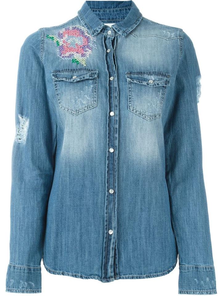 Giada Benincasa Embroidered Denim Shirt, Women's, Size: S, Blue, Cotton/viscose/silk