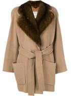 Christian Dior Pre-owned Fur Lapel Belted Coat - Brown