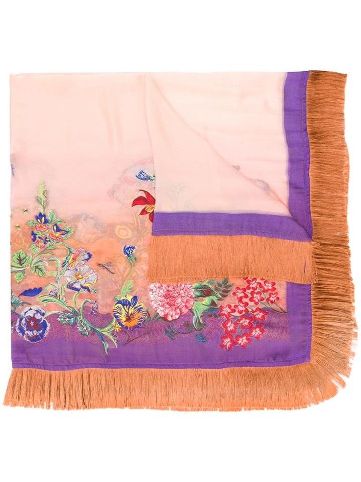 Etro Fringed Floral Print Shawl - Purple