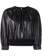 Drome Pleated Cropped Blouse, Women's, Size: Medium, Black, Leather/cupro/wool/spandex/elastane