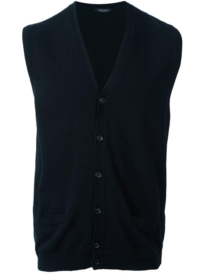 Roberto Collina Buttoned Pullover, Men's, Size: 48, Black, Wool