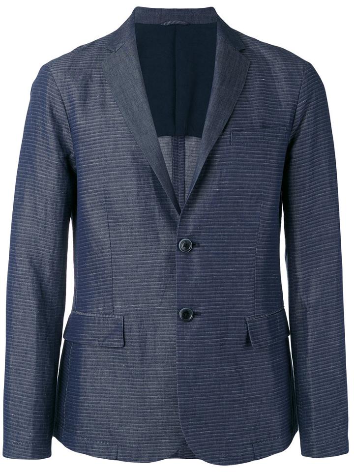 Emporio Armani - Striped Chambray Blazer - Men - Cotton/linen/flax/polyester - L, Blue, Cotton/linen/flax/polyester