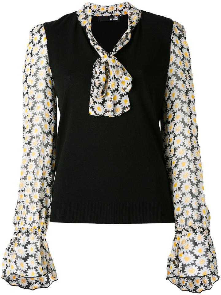 Love Moschino Floral Print Contrast Top, Women's, Size: 42, Black, Viscose/polyester