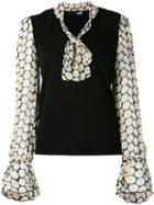 Love Moschino Floral Print Contrast Top, Women's, Size: 42, Black, Viscose/polyester