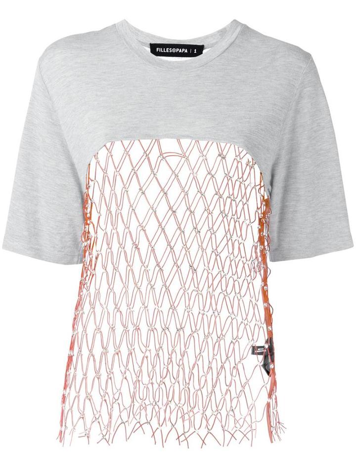 Filles A Papa Mesh Panel T-shirt, Women's, Size: Ii, Grey, Viscose/polyester/sheep Skin/shearling