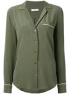 Equipment - Piped Trimmed Shirt - Women - Silk - Xs, Green, Silk