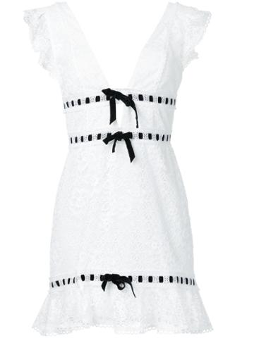 For Love And Lemons - Plunging V-neck Lace Dress - Women - Nylon -12/polyester - L, White, Nylon -12/polyester