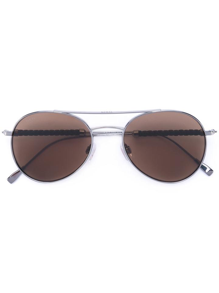 Tod's - Aviator Sunglasses - Men - Leather/aluminium/glass - One Size, Grey, Leather/aluminium/glass