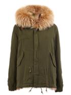 Mr & Mrs Italy Furred Collar Parka Coat, Women's, Size: Small, Green, Fox Fur/polyester/acetate/lamb Fur