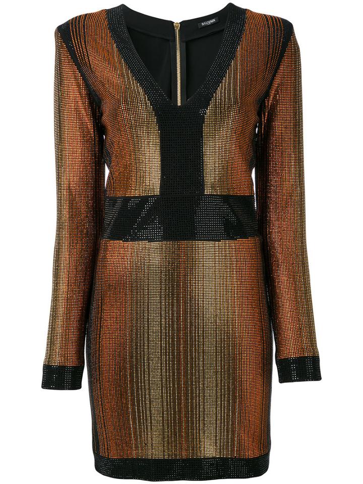 Balmain Stone Encrusted Fitted Dress, Women's, Size: 40, Grey, Viscose/spandex/elastane/metal/glass
