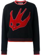 Mcq Alexander Mcqueen Cropped Swallow Embroidery Sweatshirt, Women's, Size: Medium, Black, Cotton