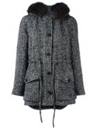 Blumarine Raccoon Fur Trim Hooded Coat, Women's, Size: 42, Black, Cotton/acrylic/polyester/racoon Fur