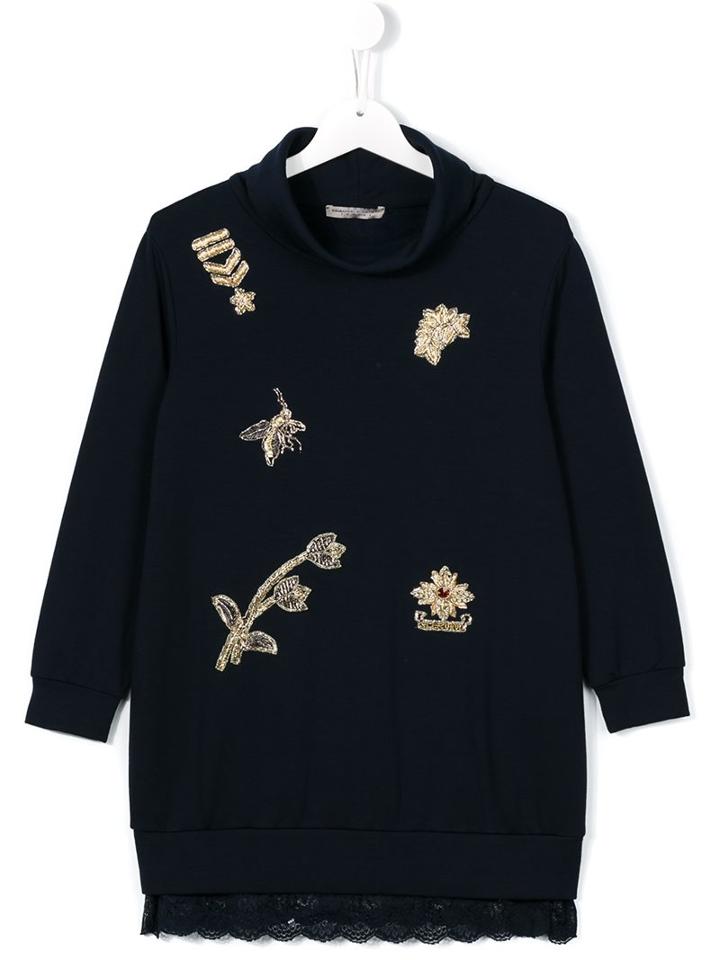 Ermanno Scervino Junior Embellished Sweatshirt Dress, Girl's, Size: 8 Yrs, Blue