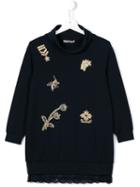 Ermanno Scervino Junior Embellished Sweatshirt Dress, Girl's, Size: 8 Yrs, Blue