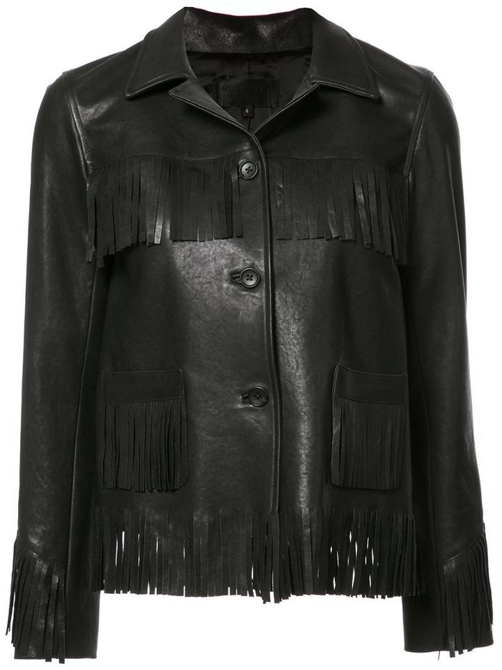 Nili Lotan Fringed Leather Jacket, Women's, Size: 6, Black, Lamb Skin