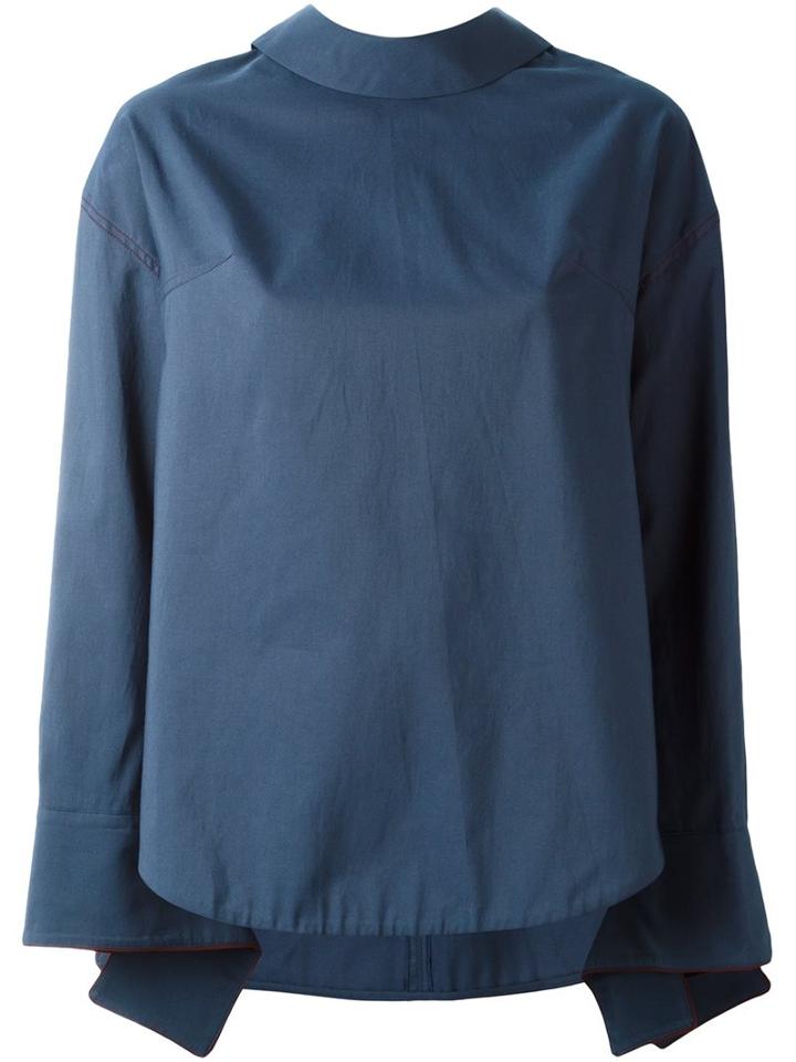 System Boxy Blouse, Women's, Size: Medium, Blue, Cotton/polyester