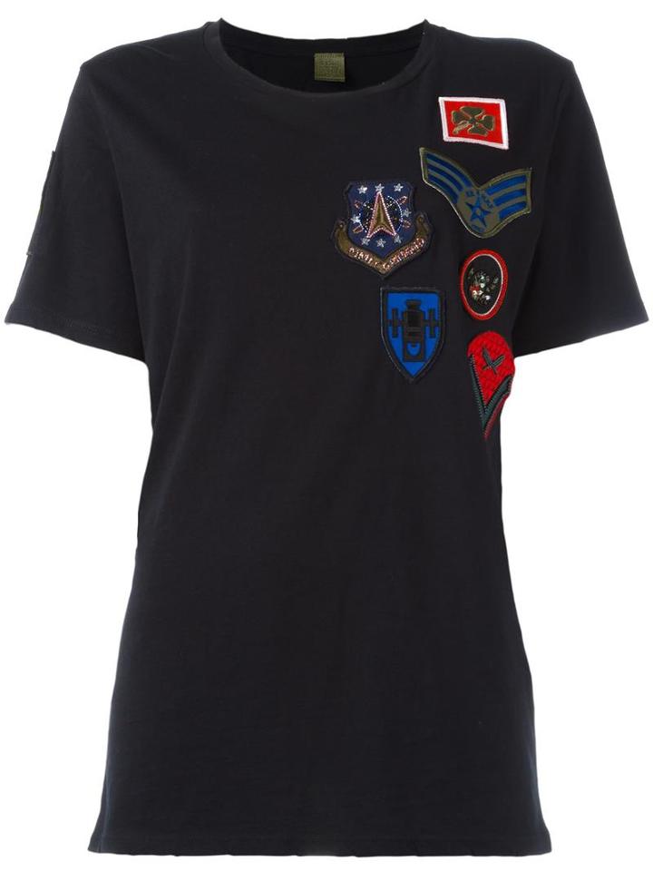 Mr & Mrs Italy Patch Embellished T-shirt, Women's, Size: Xs, Black, Cotton/viscose/glass Fiber/polyester