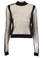 Maison Margiela - Sheer Ribbed Jumper - Women - Polyester/wool - L, Black, Polyester/wool