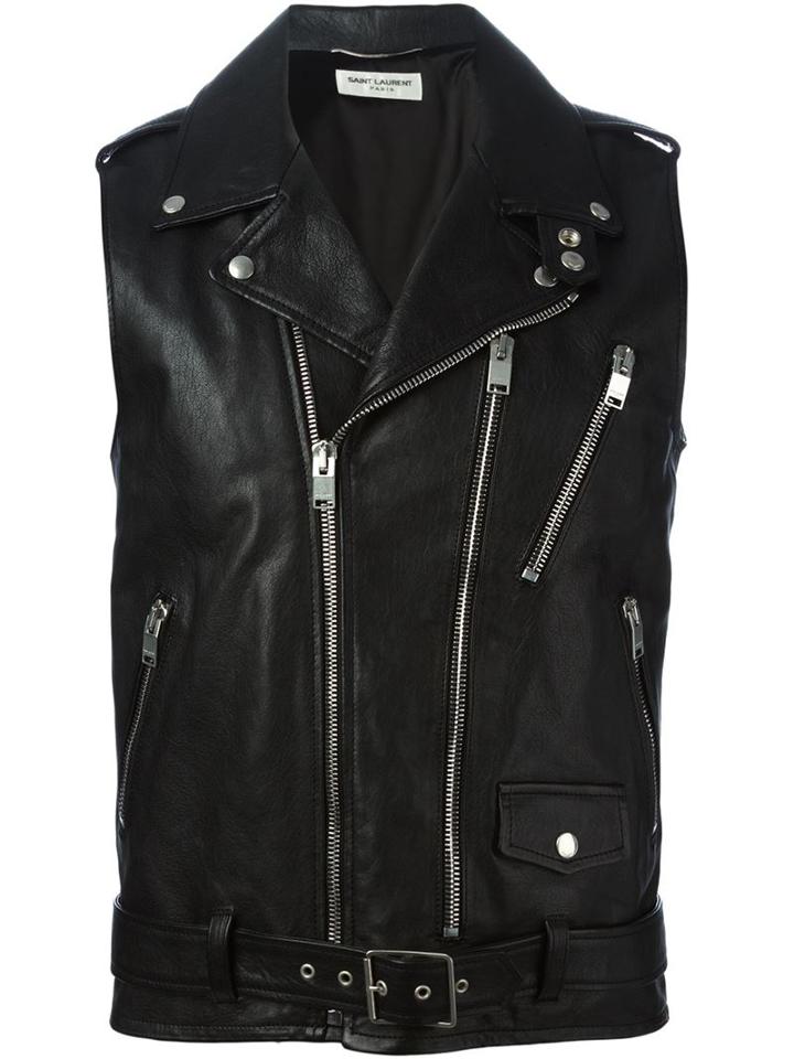 Saint Laurent Biker Gilet, Men's, Size: 46, Black, Lamb Skin/cupro/cotton