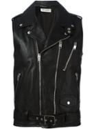Saint Laurent Biker Gilet, Men's, Size: 46, Black, Lamb Skin/cupro/cotton