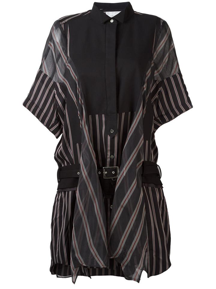 Sacai - Striped Shirt Dress - Women - Cupro - 2, Women's, Black, Cupro