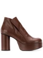 Jil Sander Ankle Leather Platform Booties - Brown
