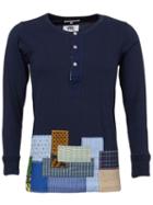 Junya Watanabe Comme Des Garçons Man Patchwork Henley T-shirt, Men's, Size: S, Blue, Cotton/linen/flax