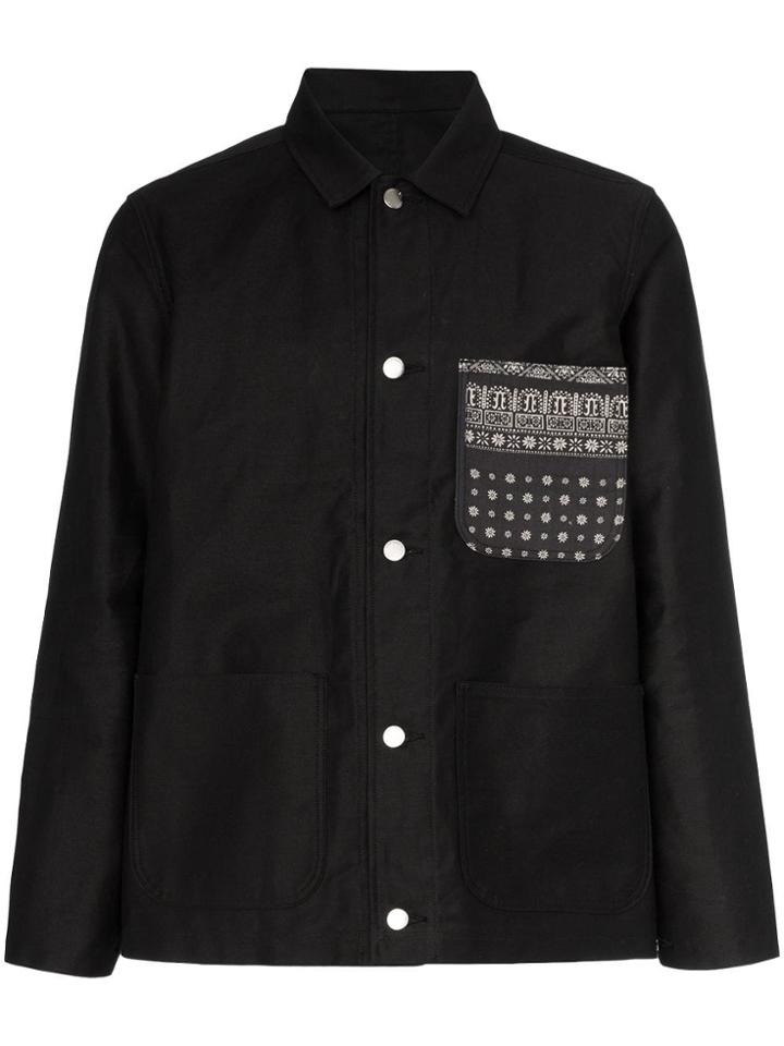 Sophnet. Floral Print Pocket Denim Jacket - Black