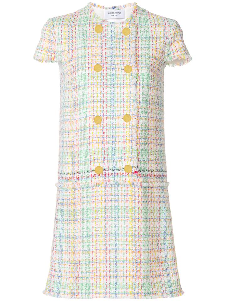Thom Browne Crewneck Double Breasted Sack Dress With Fray & Selvedge