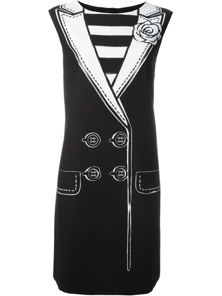 Boutique Moschino Jacket Print Shift Dress, Women's, Size: 48, Black, Polyester/spandex/elastane