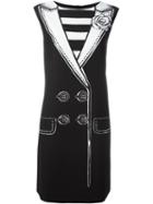 Boutique Moschino Jacket Print Shift Dress, Women's, Size: 48, Black, Polyester/spandex/elastane