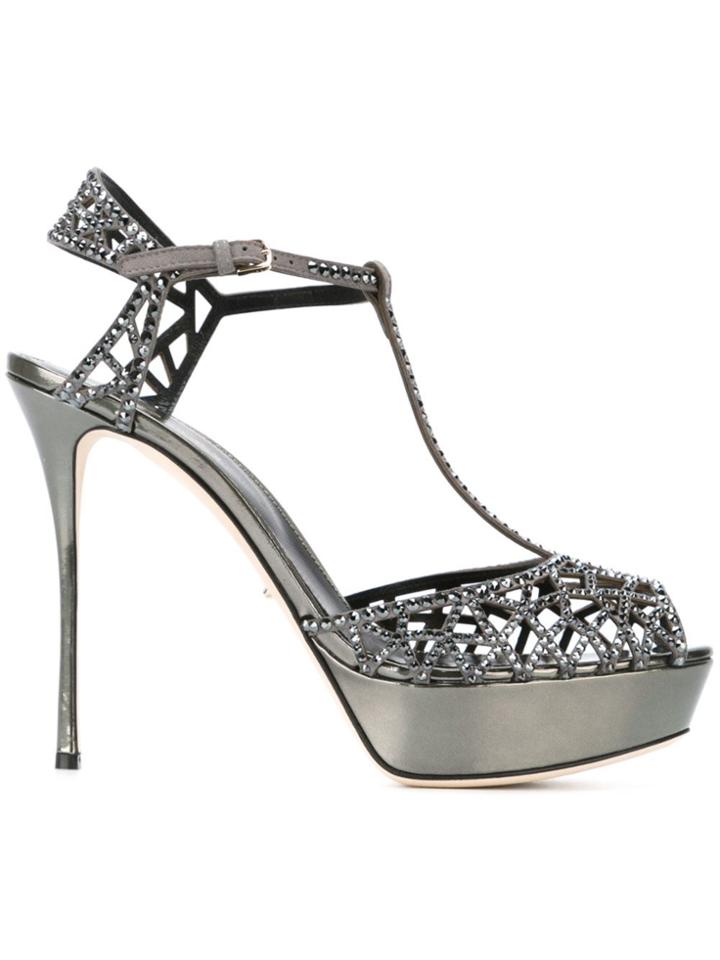 Sergio Rossi Embellished Platform Sandals - Grey