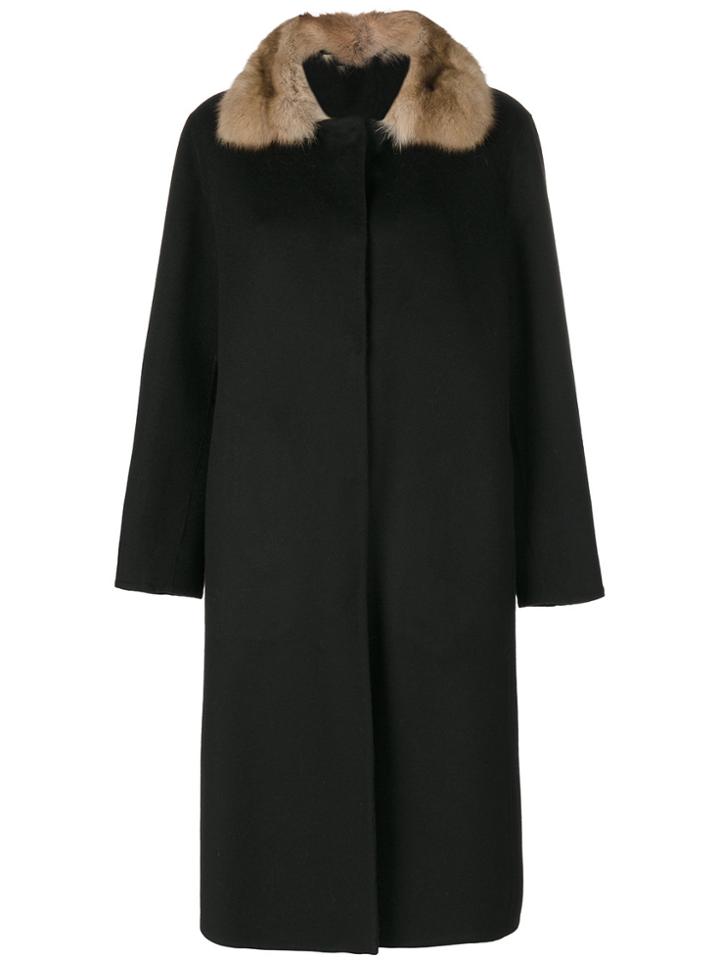 Liska Contrast Collar Coat - Black