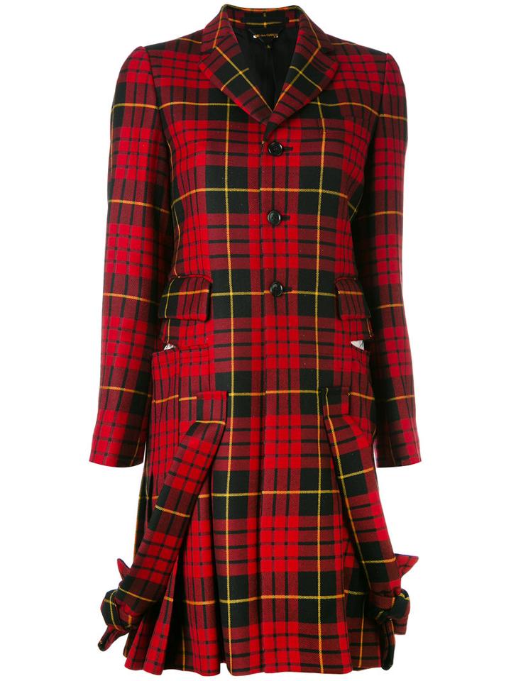 Comme Des Garçons Plaid Pleated Hem Coat, Women's, Size: Small, Red, Cupro/wool