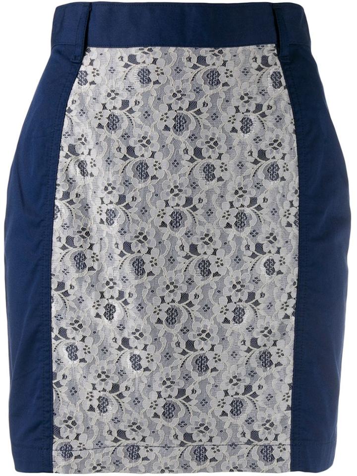 Jean Paul Gaultier Pre-owned Floral Lace Panel Mini Skirt - Blue