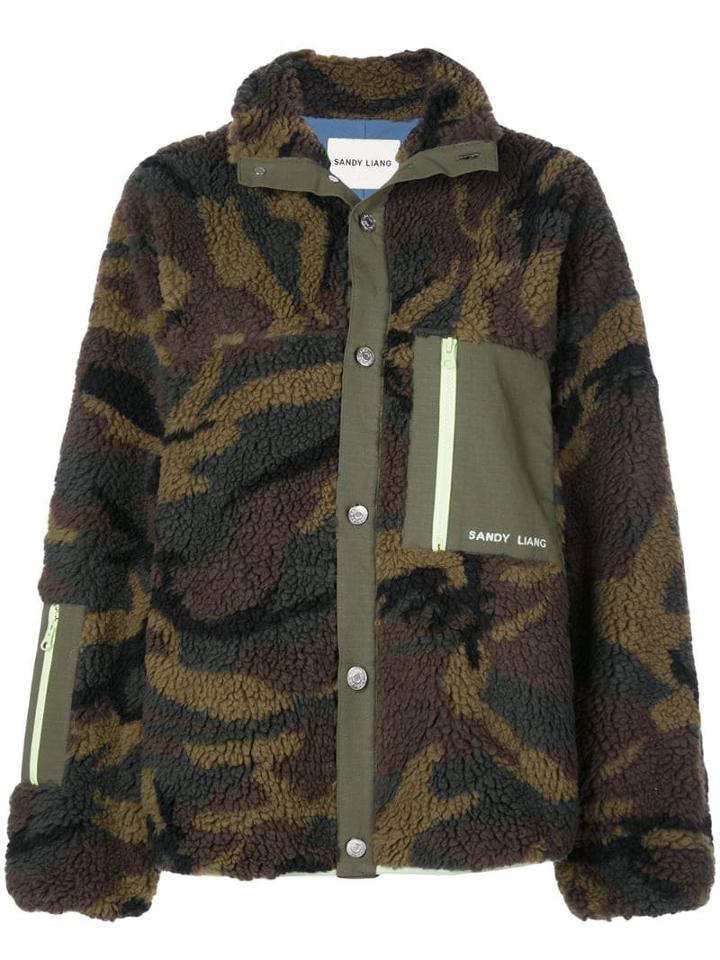 Sandy Liang Camouflage Shearling Jacket - Green