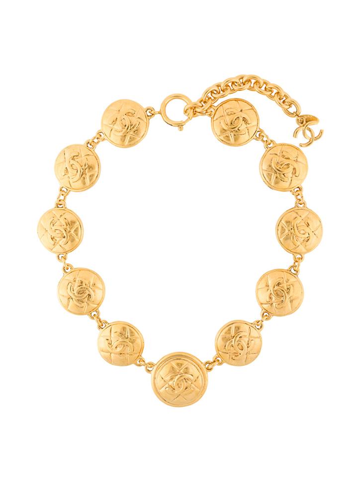 Chanel Vintage 1980s Vintage Chanel Quilted Coin Collar - Metallic